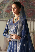 Afrozeh Divani Silk Edit 24 Nazli – Blue Pakistani Dress with intricate embroidery and embellishments. Shop elegant Asian dresses at Maria Faisal.