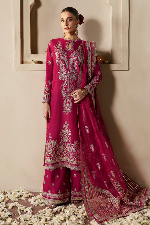 Afrozeh Divani Silk Edit 24 Shabana – Burgundy Pakistani Dress with intricate embroidery and embellishments. Shop elegant Asian dresses at Maria Faisal.