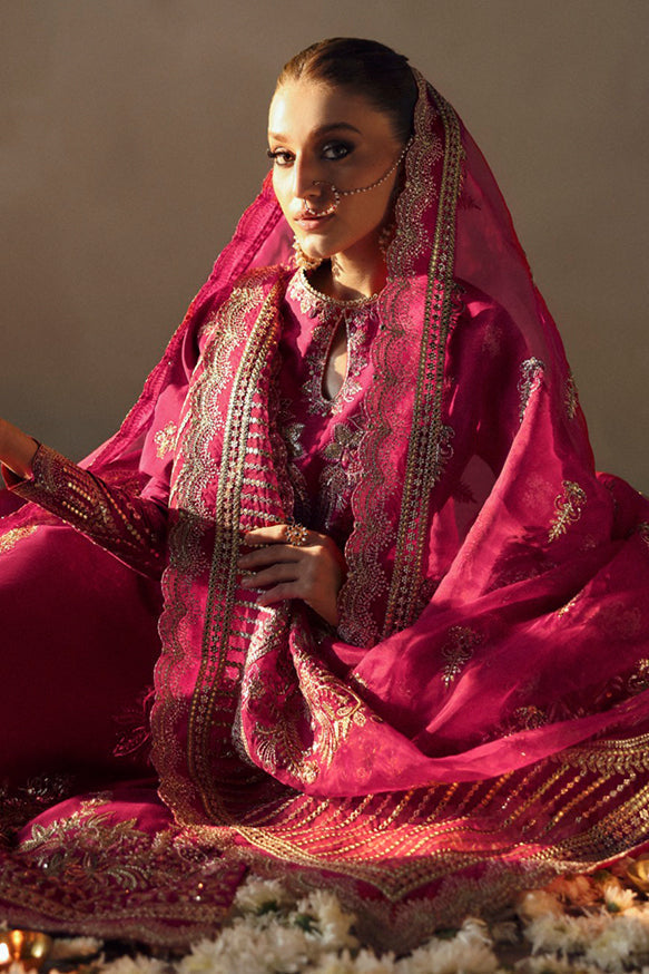 Afrozeh Divani Silk Edit 24 Shabana – Burgundy Pakistani Dress with intricate embroidery and embellishments. Shop elegant Asian dresses at Maria Faisal.