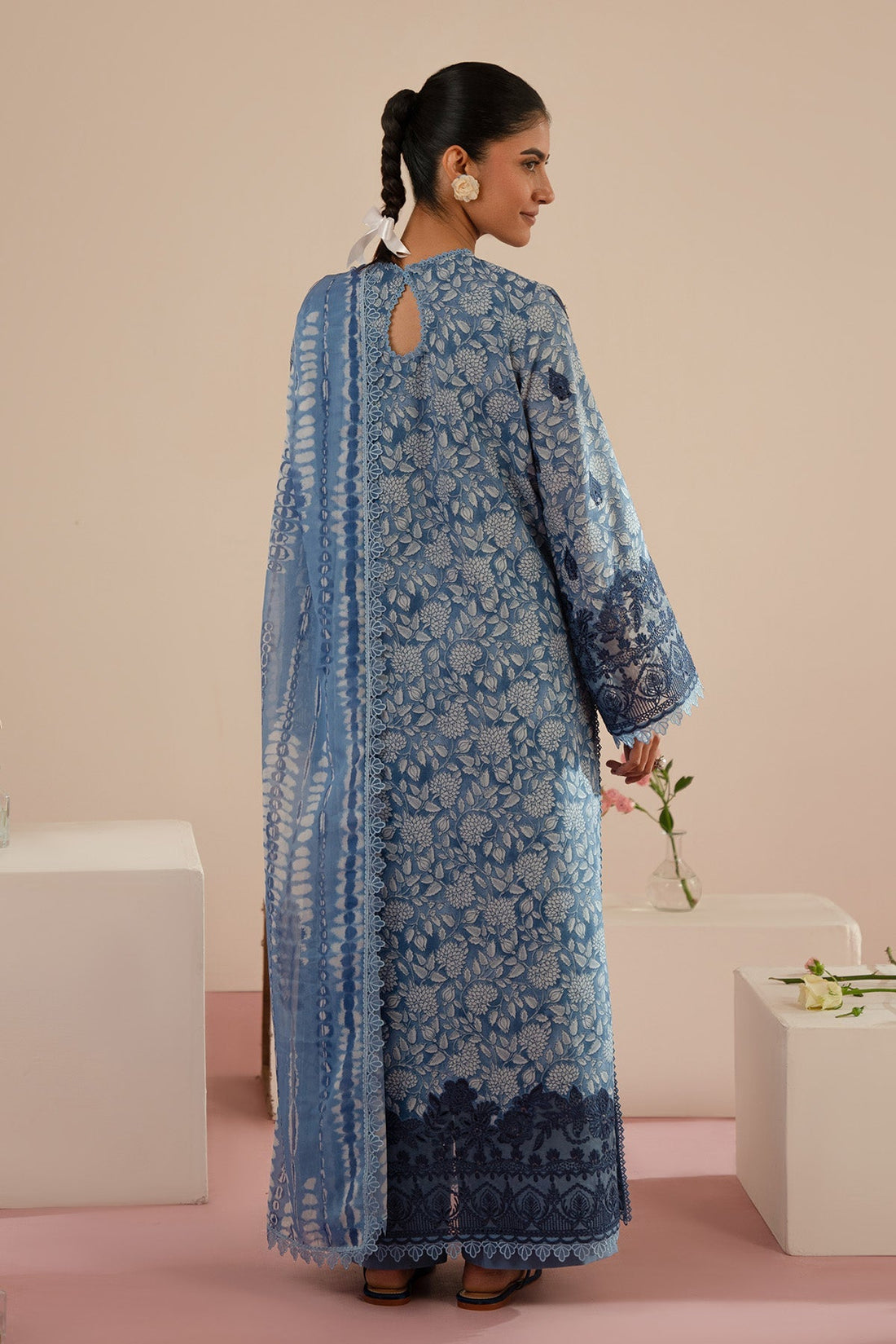 Afrozeh Floral Charm 25 Kalina – Blue Pakistani Dress with intricate embroidery and embellishments. Shop elegant Asian dresses at Maria Faisal.