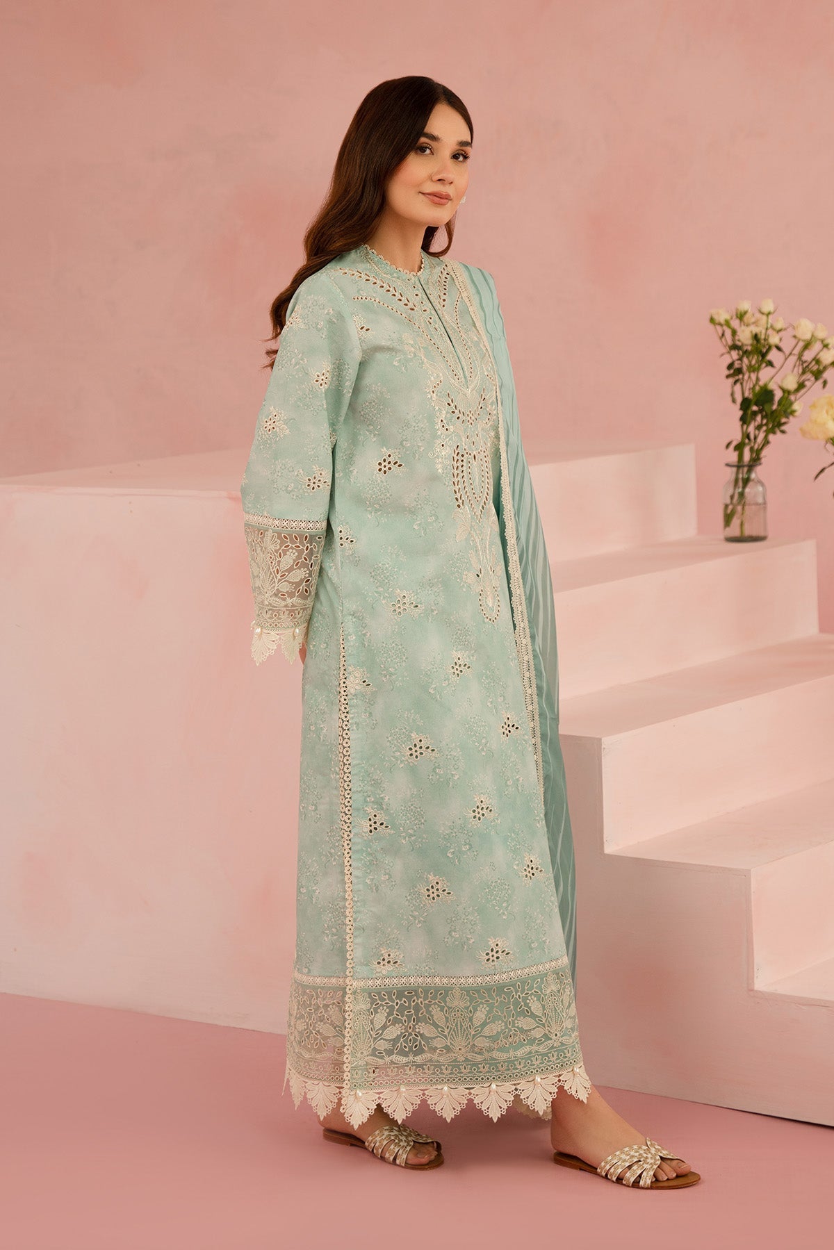 Afrozeh Floral Charm 25 Leonora – Apple Green Pakistani Dress with intricate embroidery and embellishments. Shop elegant Asian dresses at Maria Faisal.