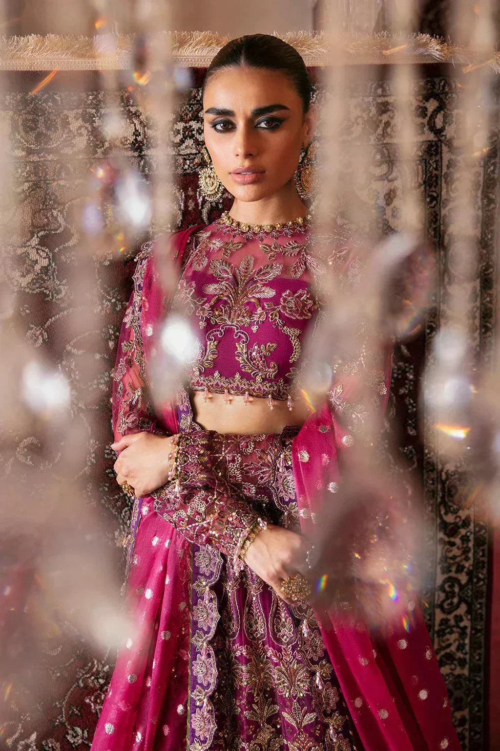 Afrozeh Hayat Wedding Formals 23 Abir– Magenta Pakistani Dress with intricate embroidery and embellishments. Shop elegant Asian dresses at Maria Faisal.