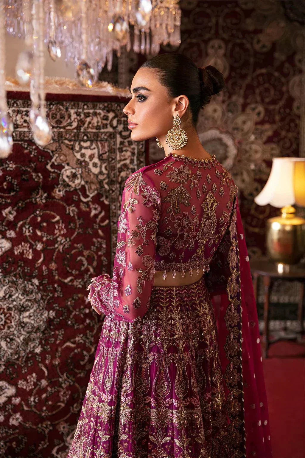 Afrozeh Hayat Wedding Formals 23 Abir– Magenta Pakistani Dress with intricate embroidery and embellishments. Shop elegant Asian dresses at Maria Faisal.