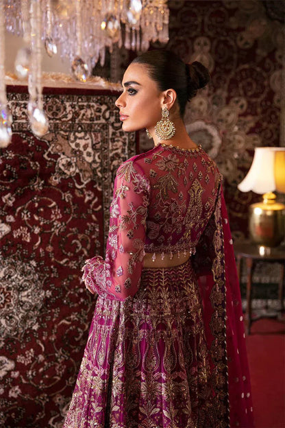 Afrozeh Hayat Wedding Formals 23 Abir– Magenta Pakistani Dress with intricate embroidery and embellishments. Shop elegant Asian dresses at Maria Faisal.
