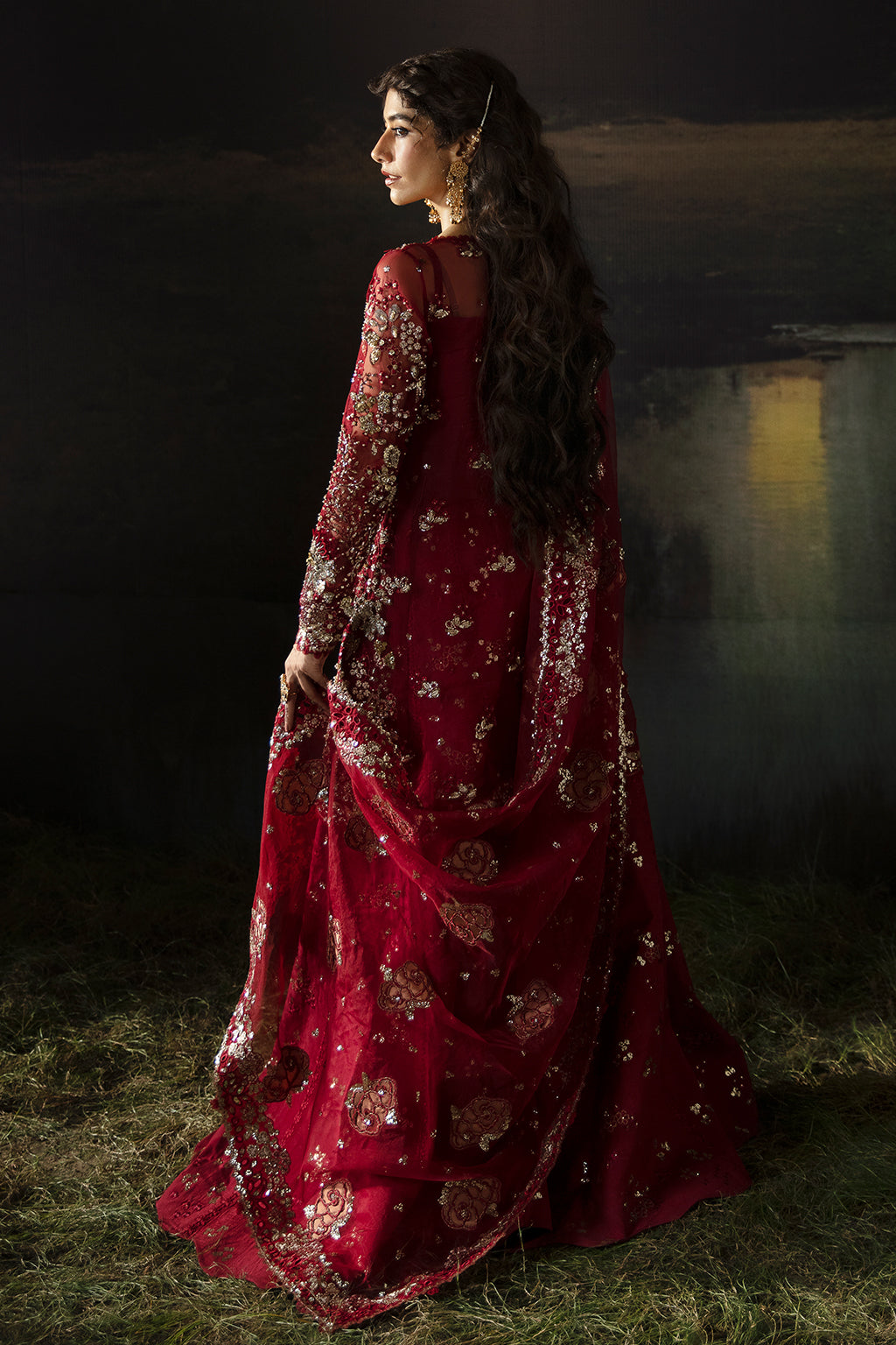 Afrozeh Hayat Wedding Formals 24 Abeer – Maroon Pakistani Bridal Dress with intricate embroidery and embellishments. Shop elegant Asian dresses at Maria Faisal.