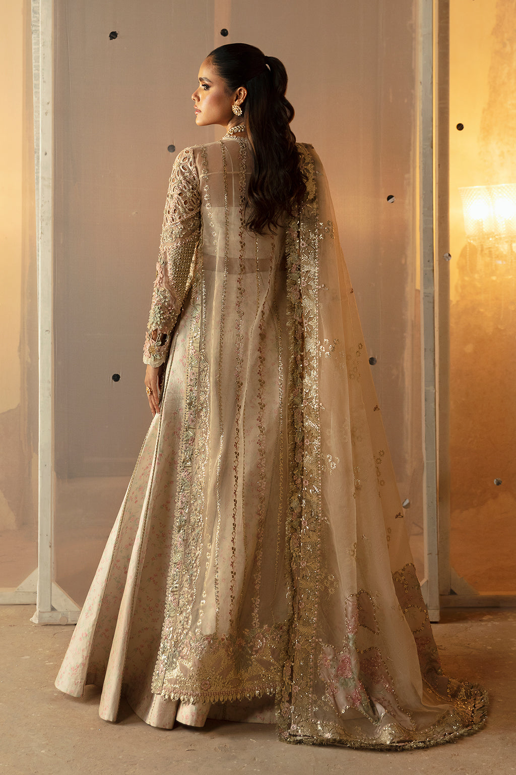 Afrozeh Hayat Wedding Formals 24 Aniqa – Ivory Pakistani Bridal Dress with intricate embroidery and embellishments. Shop elegant Asian dresses at Maria Faisal.