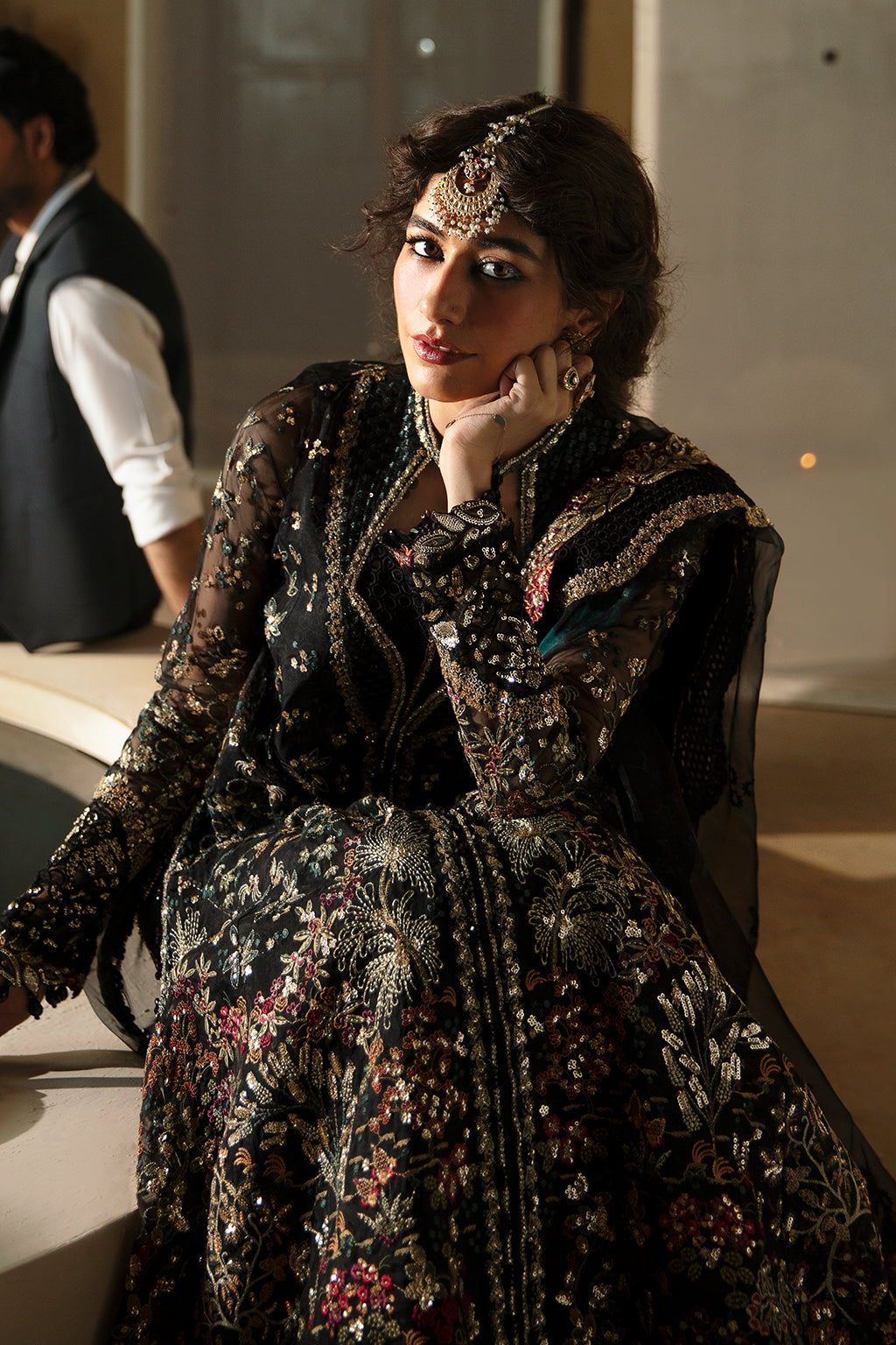 afrozeh black dress Parizaad In a deep midnight black fabric, this threepiece set radiates elegance through its contrast of light and dark. The shirt, tailored in flowing traditional style, is adorned with intricate white embroidery