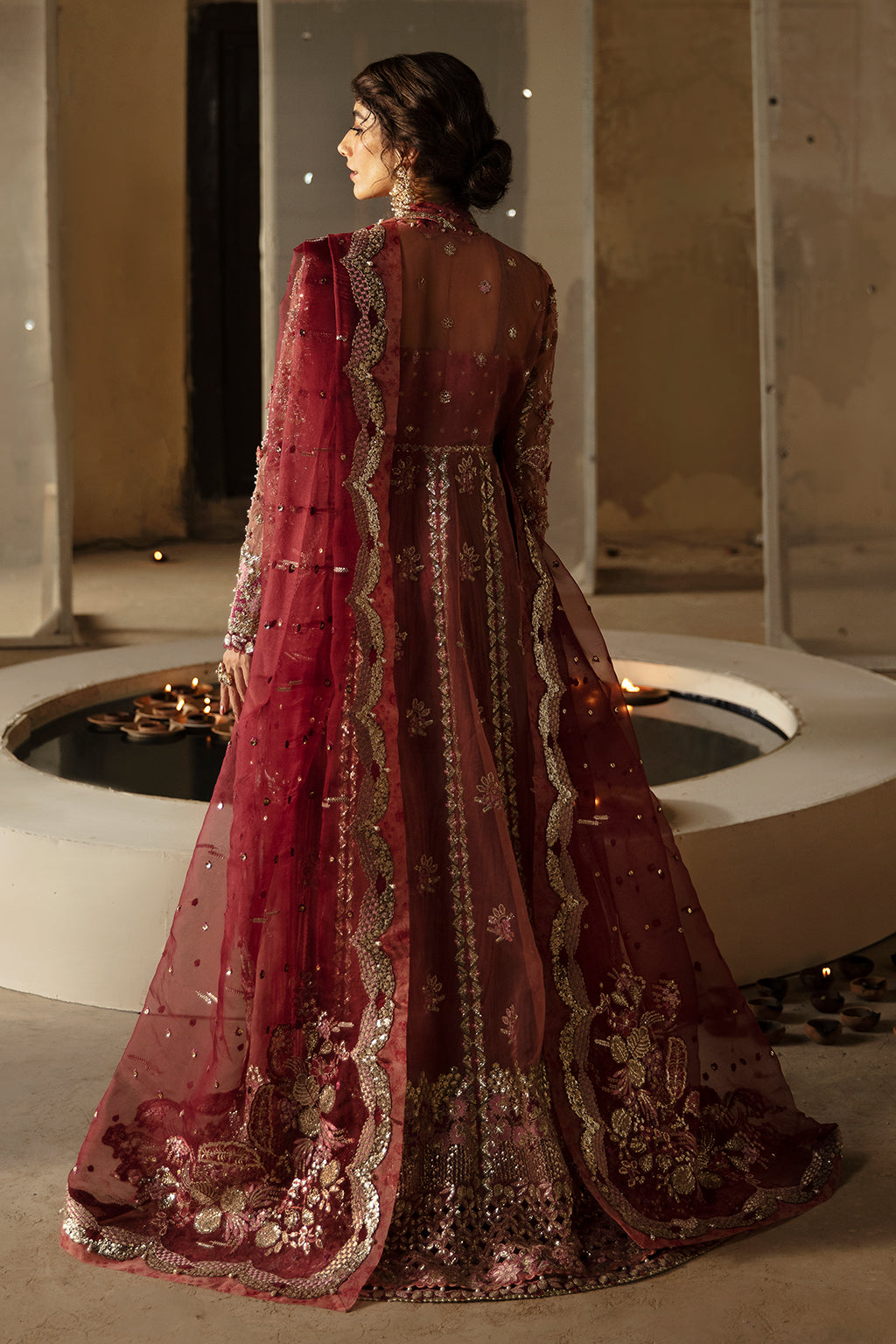 Afrozeh Hayat Wedding Formals 24 Mehreen – Peach Pakistani Bridal Dress with intricate embroidery and embellishments. Shop elegant Asian dresses at Maria Faisal.
