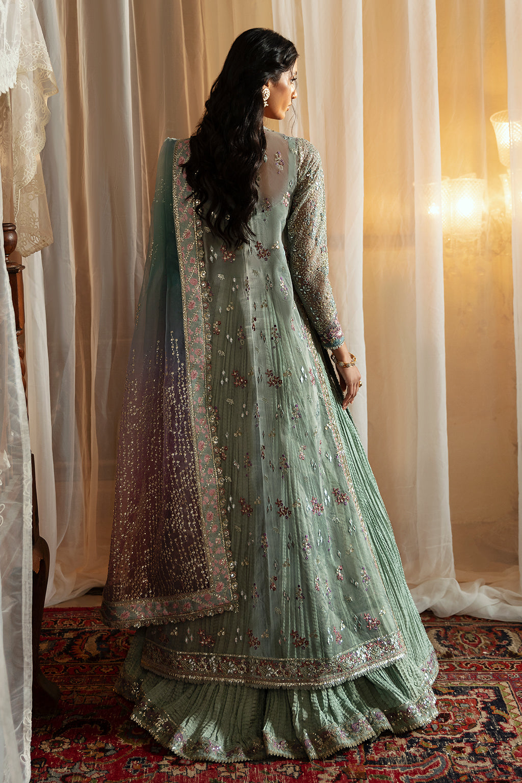 Afrozeh Hayat Wedding Formals 24 Tara – Crystal Grey Pakistani Bridal Dress with intricate embroidery and embellishments. Shop elegant Asian dresses at Maria Faisal.