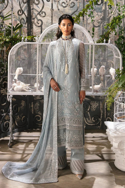 Afrozeh La Fuchsia 24 Caroline – Ice Blue Pakistani Bridal Dress with intricate embroidery and embellishments. Shop elegant Asian dresses at Maria Faisal.