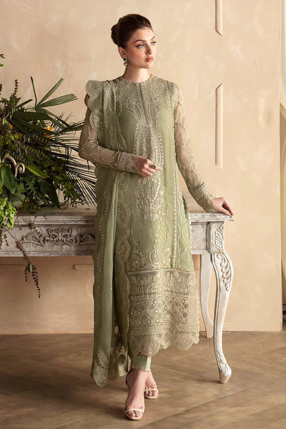 Afrozeh La Fuchsia 24 Cassia – Apple Green Pakistani Dress with intricate embroidery and embellishments. Shop elegant Asian dresses at Maria Faisal.