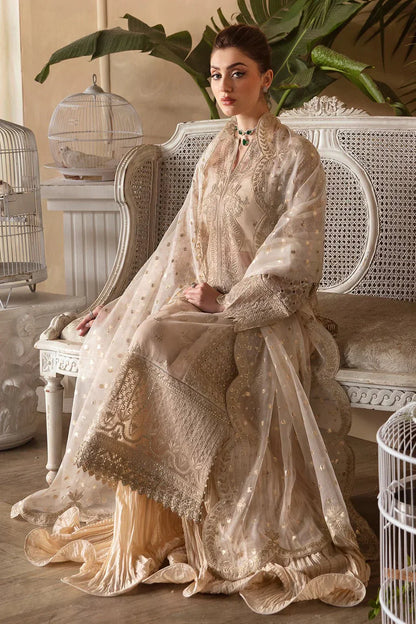 Afrozeh La Fuchsia 24 Daisy – Off White Pakistani Dress with intricate embroidery and embellishments. Shop elegant Asian dresses at Maria Faisal.