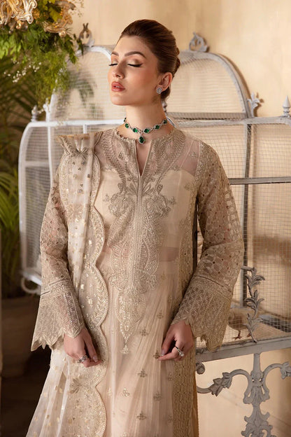 Afrozeh La Fuchsia 24 Daisy – Off White Pakistani Dress with intricate embroidery and embellishments. Shop elegant Asian dresses at Maria Faisal.