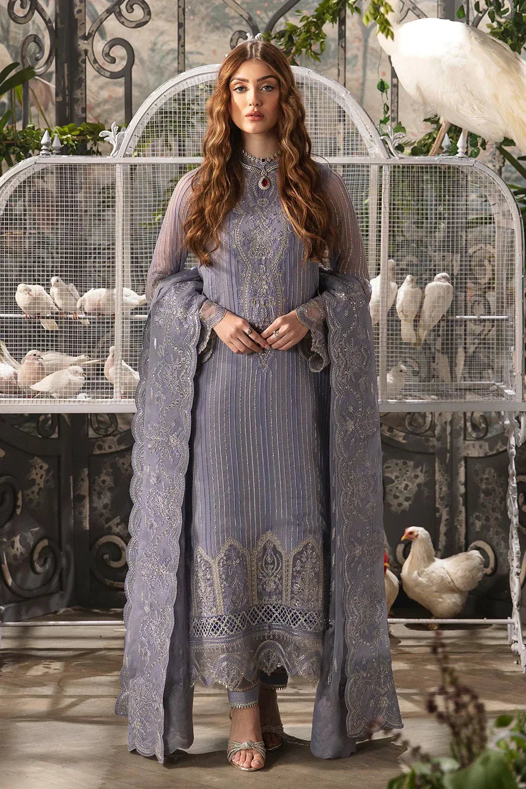 Afrozeh La Fuchsia 24 Elyssa – Light Purple Pakistani Dress with intricate embroidery and embellishments. Shop elegant Asian dresses at Maria Faisal.