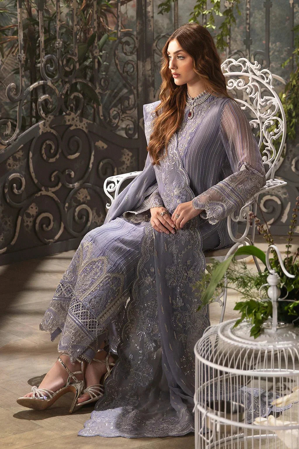 Afrozeh La Fuchsia 24 Elyssa – Light Purple Pakistani Dress with intricate embroidery and embellishments. Shop elegant Asian dresses at Maria Faisal.