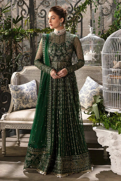 Afrozeh La Fuchsia 24 Fiora – Bottle Green Pakistani Dress with intricate embroidery and embellishments. Shop elegant Asian dresses at Maria Faisal.
