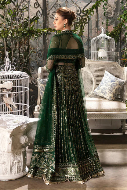Afrozeh La Fuchsia 24 Fiora – Bottle Green Pakistani Dress with intricate embroidery and embellishments. Shop elegant Asian dresses at Maria Faisal.