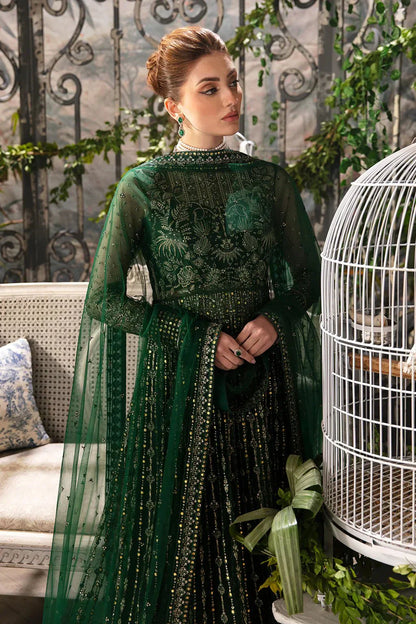 Afrozeh La Fuchsia 24 Fiora – Bottle Green Pakistani Dress with intricate embroidery and embellishments. Shop elegant Asian dresses at Maria Faisal.