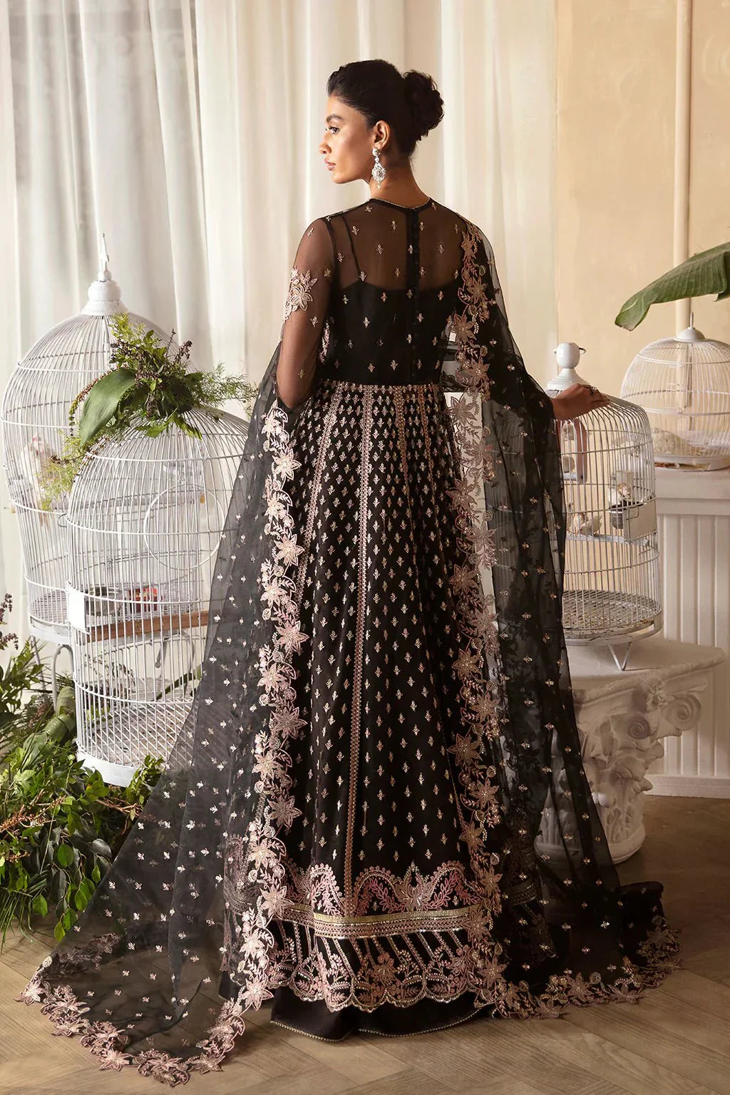 Afrozeh La Fuchsia 24 Kaya – Black Pakistani Dress with intricate embroidery and embellishments. Shop elegant Asian dresses at Maria Faisal.