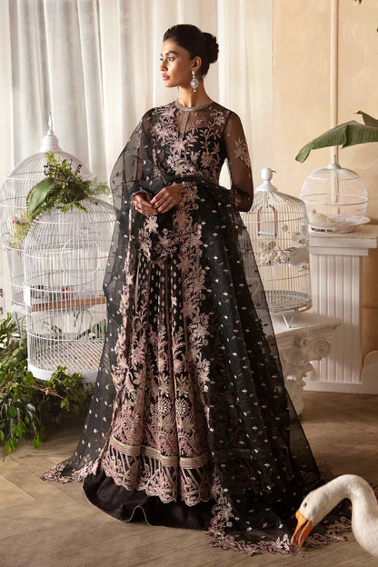 Afrozeh La Fuchsia 24 Kaya – Black Pakistani Dress with intricate embroidery and embellishments. Shop elegant Asian dresses at Maria Faisal.