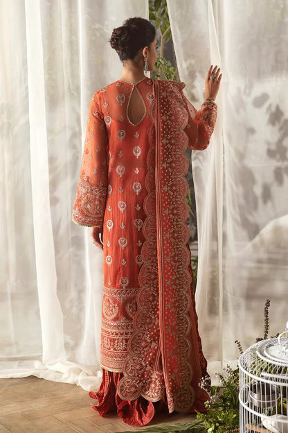 Afrozeh La Fuchsia 24 Sierra – Rust Pakistani Dress with intricate embroidery and embellishments. Shop elegant Asian dresses at Maria Faisal.