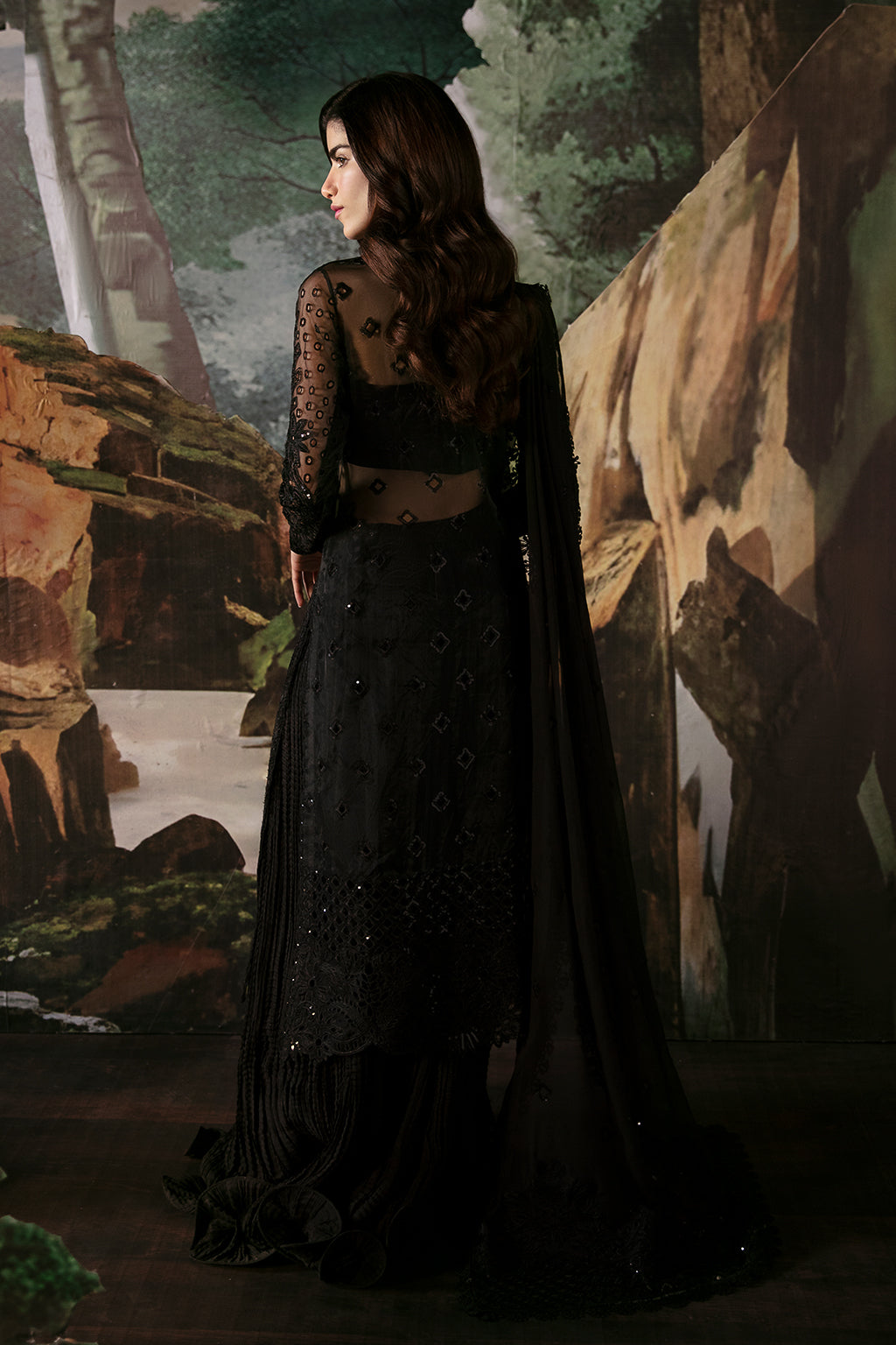 Afrozeh La Fuchsia Festive 24 Camilla - Black Pakistani Dress with intricate embroidery and embellishments. Shop elegant Asian dresses at Maria Faisal.