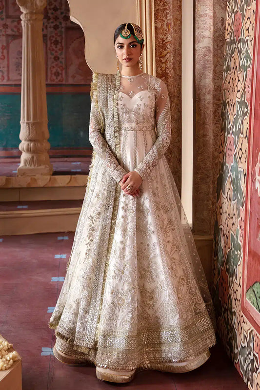 Afrozeh Hayat Wedding Formals 23 Khazina – Off White Pakistani Dress with intricate embroidery and embellishments. Shop elegant Asian dresses at Maria Faisal.