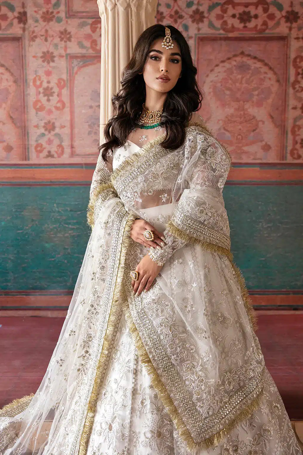 Afrozeh Hayat Wedding Formals 23 Khazina – Off White Pakistani Dress with intricate embroidery and embellishments. Shop elegant Asian dresses at Maria Faisal.