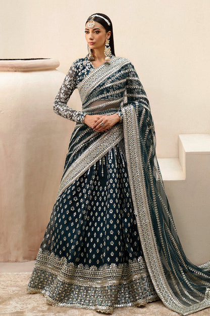 Afrozeh Shehnai Wedding Formals 24 - Teal Green Pakistani Dress with intricate embroidery and embellishments. Shop elegant Asian dresses at Maria Faisal.