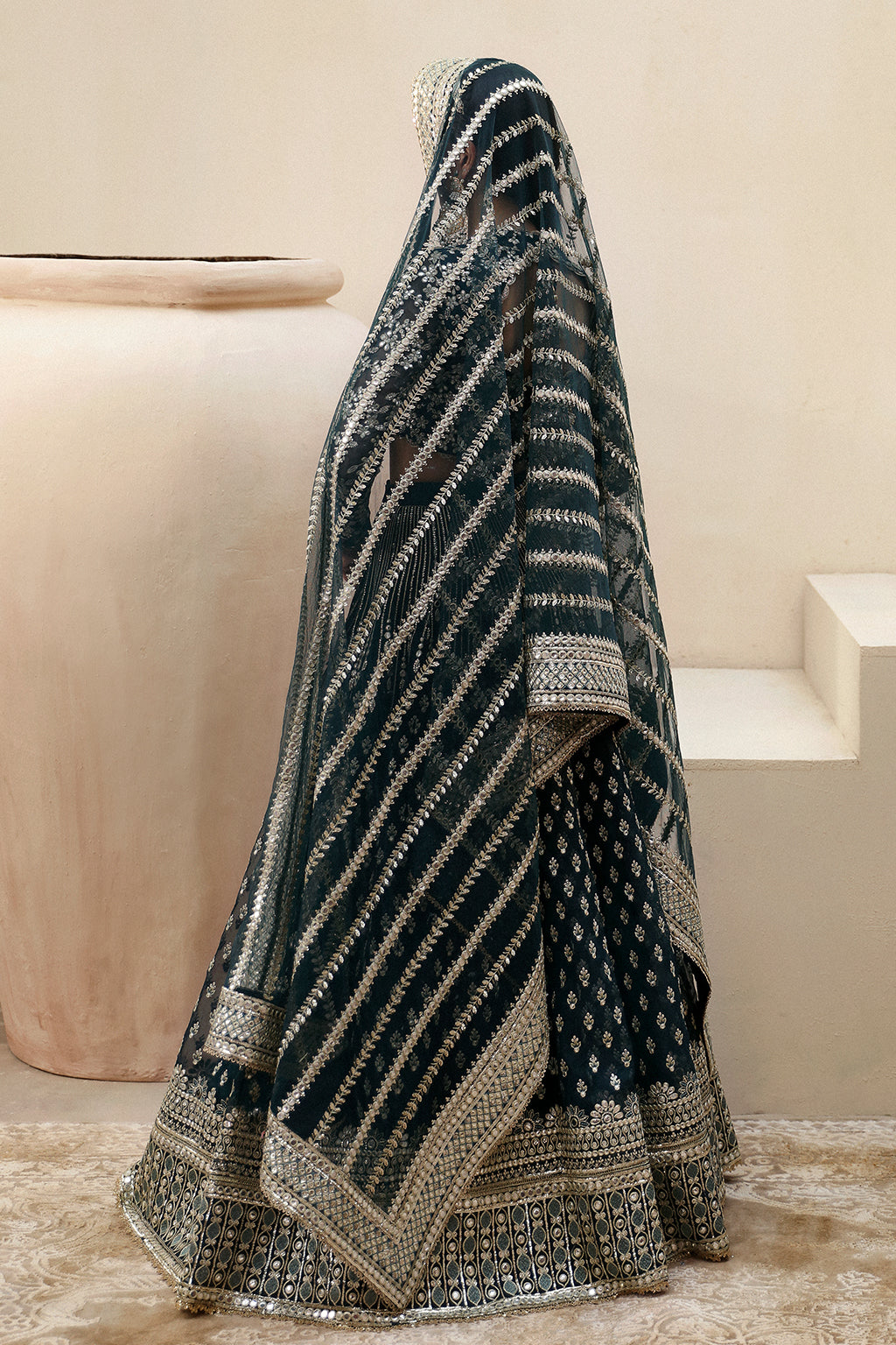 Afrozeh Shehnai Wedding Formals 24 - Teal Green Pakistani Dress with intricate embroidery and embellishments. Shop elegant Asian dresses at Maria Faisal.