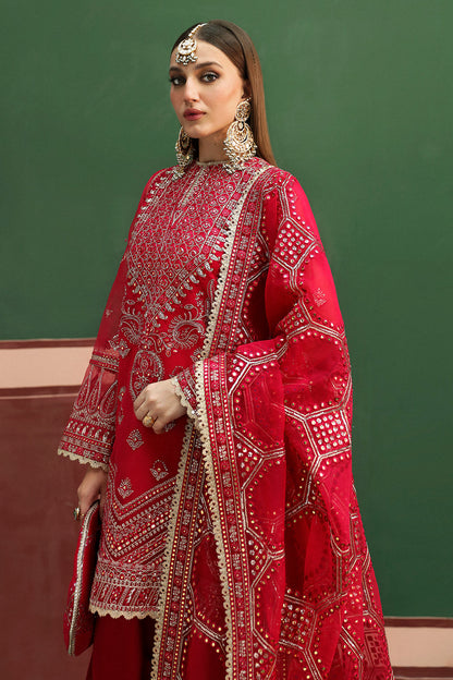 Afrozeh Shehnai Wedding Formals 24 Hoor - Burnt Red Pakistani Dress with intricate embroidery and embellishments. Shop elegant Asian dresses at Maria Faisal.