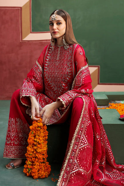 Afrozeh Shehnai Wedding Formals 24 Hoor - Burnt Red Pakistani Dress with intricate embroidery and embellishments. Shop elegant Asian dresses at Maria Faisal.