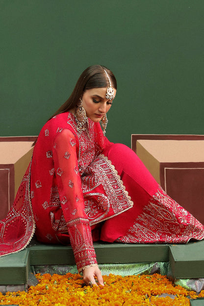 Afrozeh Shehnai Wedding Formals 24 Hoor - Burnt Red Pakistani Dress with intricate embroidery and embellishments. Shop elegant Asian dresses at Maria Faisal.