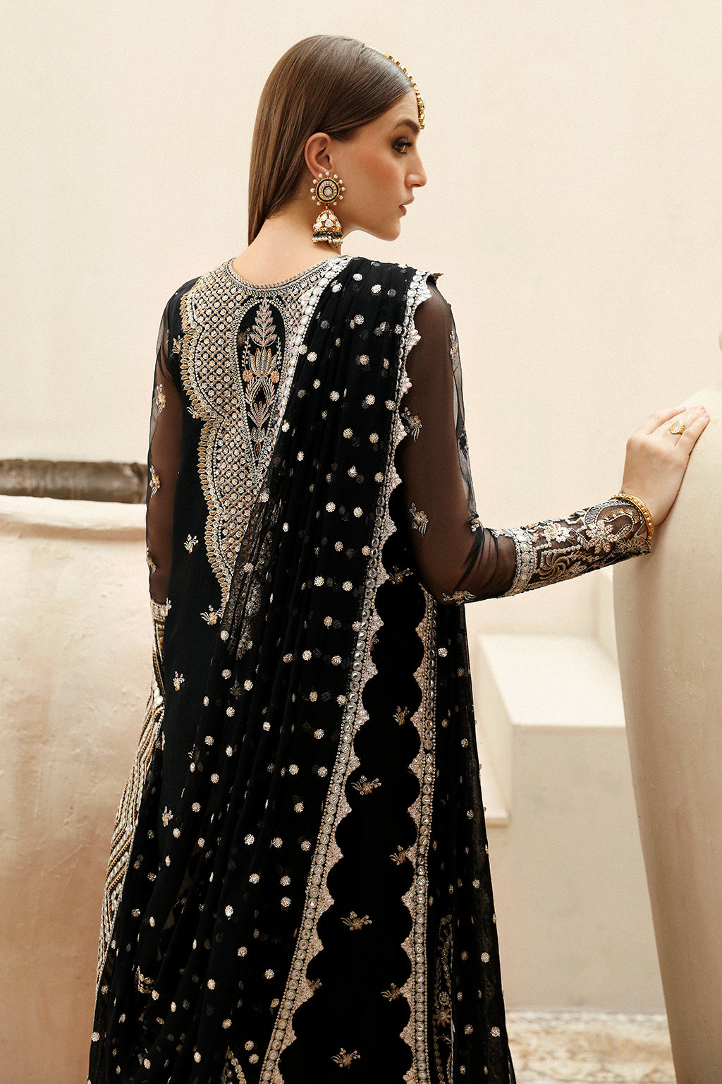 Afrozeh Shehnai Wedding Formals 24 Reshma - Black Pakistani Dress with intricate embroidery and embellishments. Shop elegant Asian dresses at Maria Faisal.