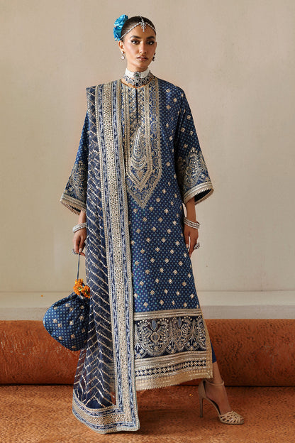 Afrozeh Shehnai Wedding Formals 24 Rukhsana - Blue Pakistani Dress with intricate embroidery and embellishments. Shop elegant Asian dresses at Maria Faisal.