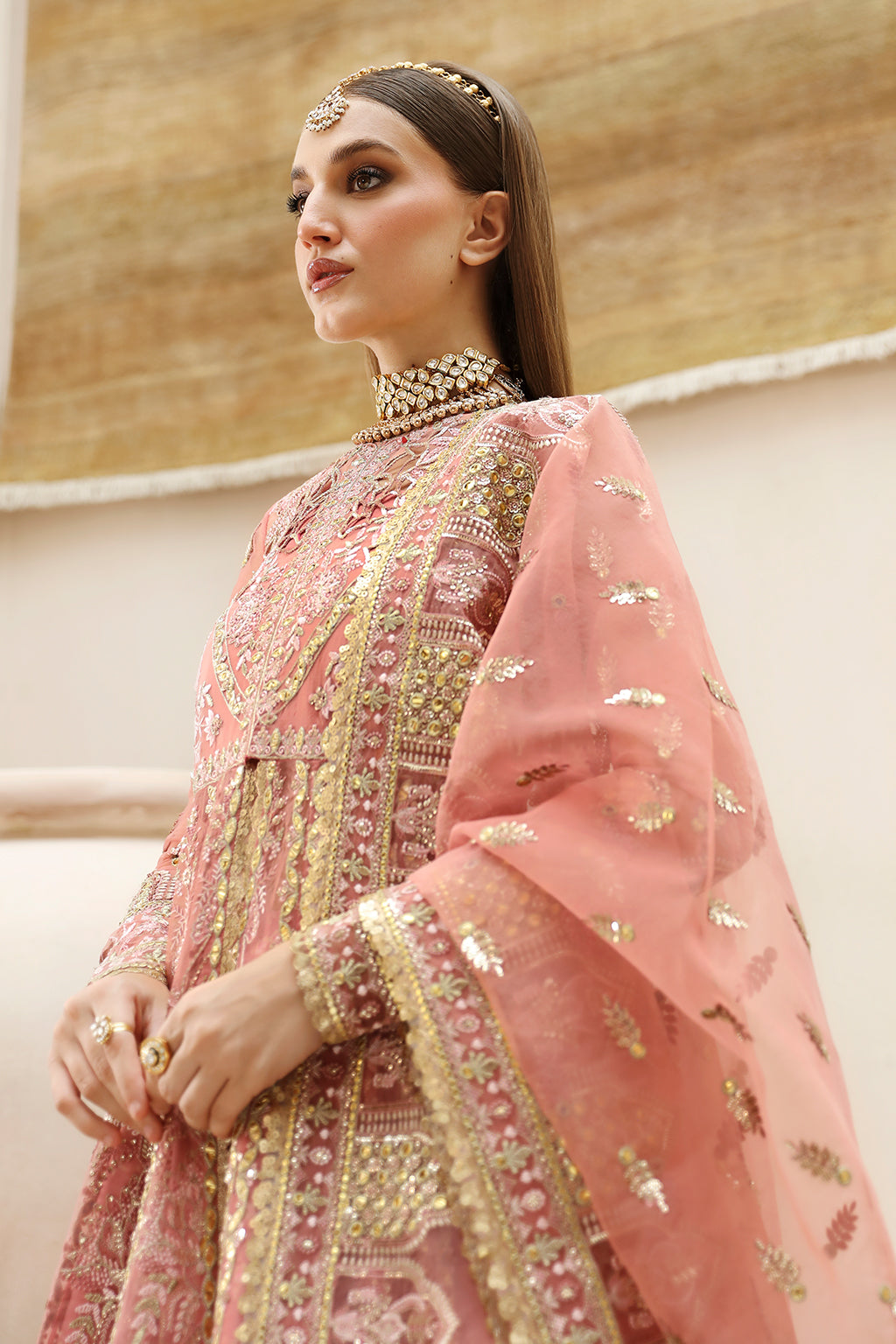 Afrozeh Shehnai Wedding Formals 24 Shahpara - Tea Pink Pakistani Dress with intricate embroidery and embellishments. Shop elegant Asian dresses at Maria Faisal.