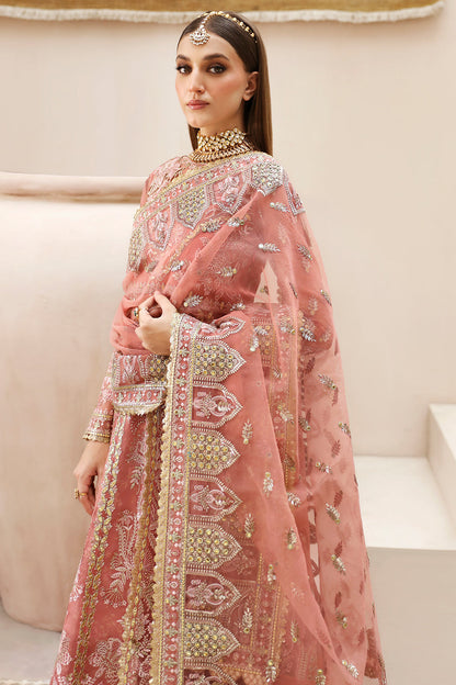 Afrozeh Shehnai Wedding Formals 24 Shahpara - Tea Pink Pakistani Dress with intricate embroidery and embellishments. Shop elegant Asian dresses at Maria Faisal.