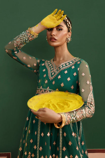 Afrozeh Shehnai Wedding Formals 24 Shaista - Dark Green Pakistani Dress with intricate embroidery and embellishments. Shop elegant Asian dresses at Maria Faisal.
