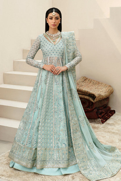 Afrozeh Shehnai Wedding Formals 24 Tazmeen - Ice Blue Pakistani Dress with intricate embroidery and embellishments. Shop elegant Asian dresses at Maria Faisal.
