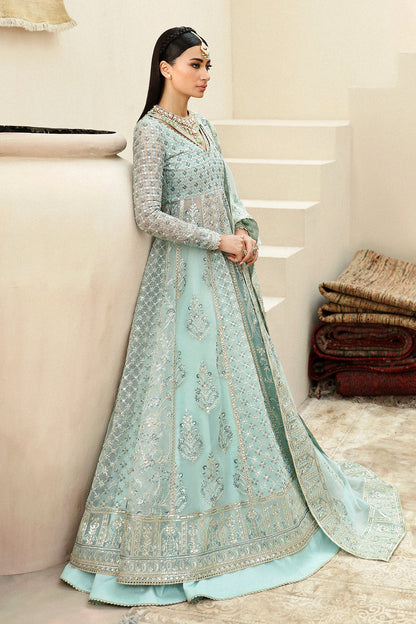 Afrozeh Shehnai Wedding Formals 24 Tazmeen - Ice Blue Pakistani Dress with intricate embroidery and embellishments. Shop elegant Asian dresses at Maria Faisal.