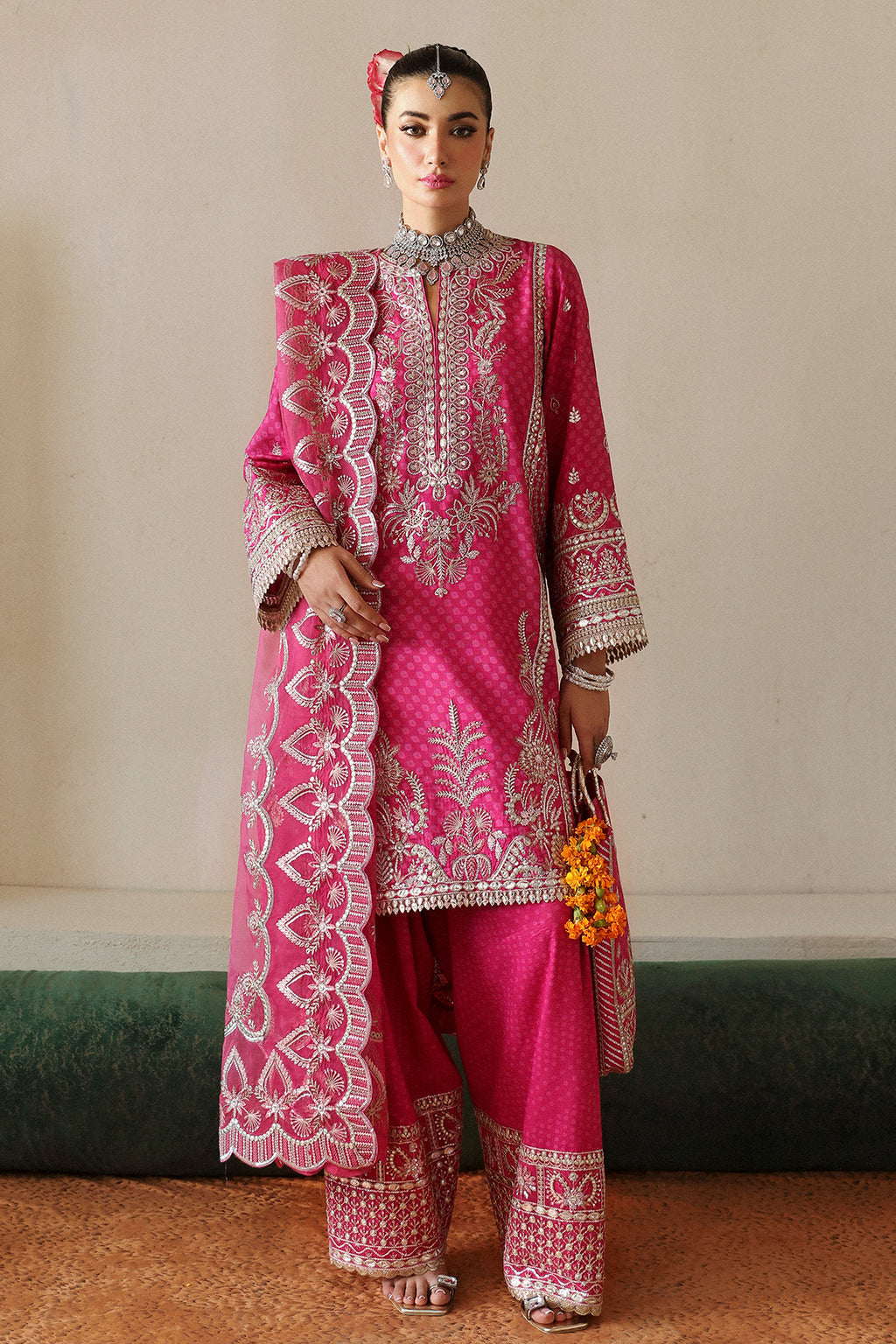 Afrozeh Shehnai Wedding Formals 24 Yasmin - Magenta Pakistani Dress with intricate embroidery and embellishments. Shop elegant Asian dresses at Maria Faisal.