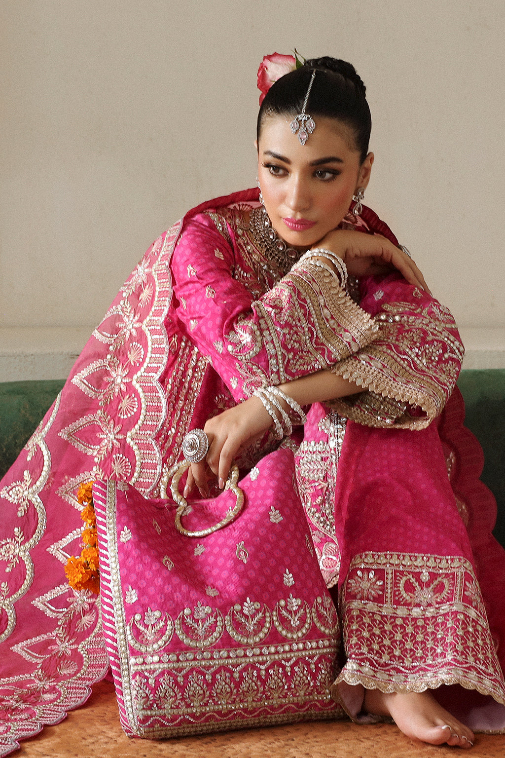 Afrozeh Shehnai Wedding Formals 24 Yasmin - Magenta Pakistani Dress with intricate embroidery and embellishments. Shop elegant Asian dresses at Maria Faisal.