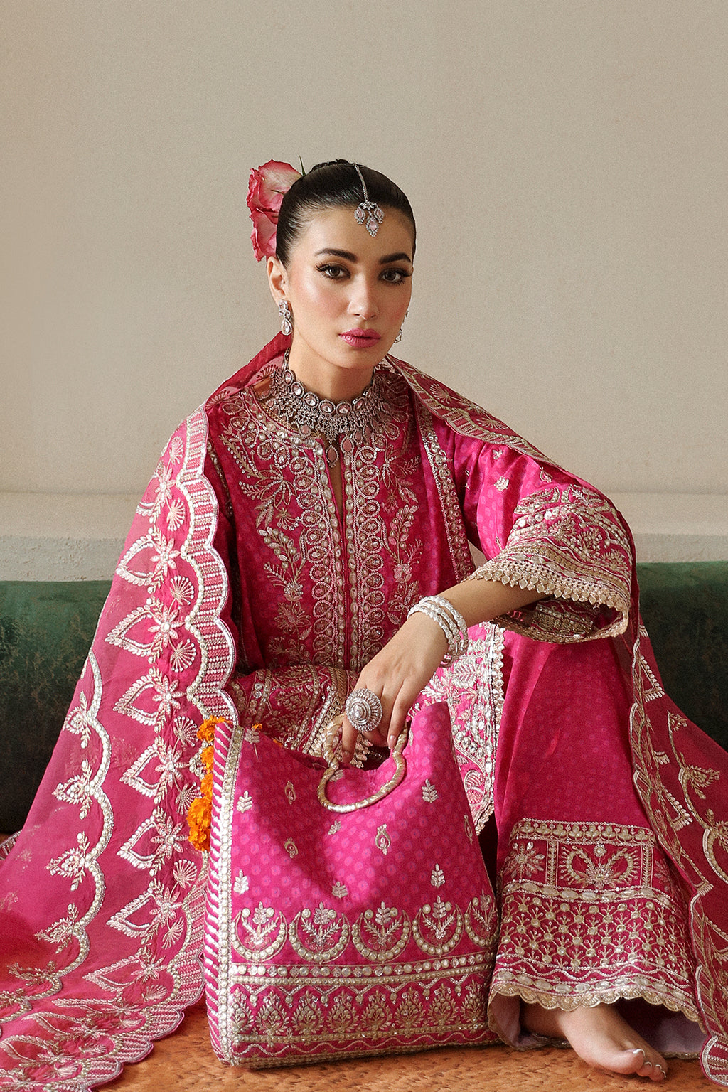 Afrozeh Shehnai Wedding Formals 24 Yasmin - Magenta Pakistani Dress with intricate embroidery and embellishments. Shop elegant Asian dresses at Maria Faisal.