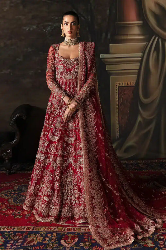 Afrozeh The Brides Edit 23 Adelaide – Brick Red Pakistani Bridal Dress with intricate embroidery and embellishments. Shop elegant Asian dresses at Maria Faisal.