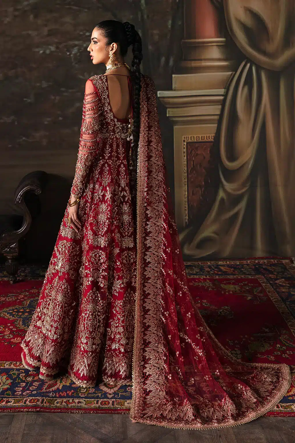 Afrozeh The Brides Edit 23 Adelaide – Brick Red Pakistani Bridal Dress with intricate embroidery and embellishments. Shop elegant Asian dresses at Maria Faisal.