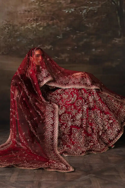 Afrozeh The Brides Edit 23 Adelaide – Brick Red Pakistani Bridal Dress with intricate embroidery and embellishments. Shop elegant Asian dresses at Maria Faisal.