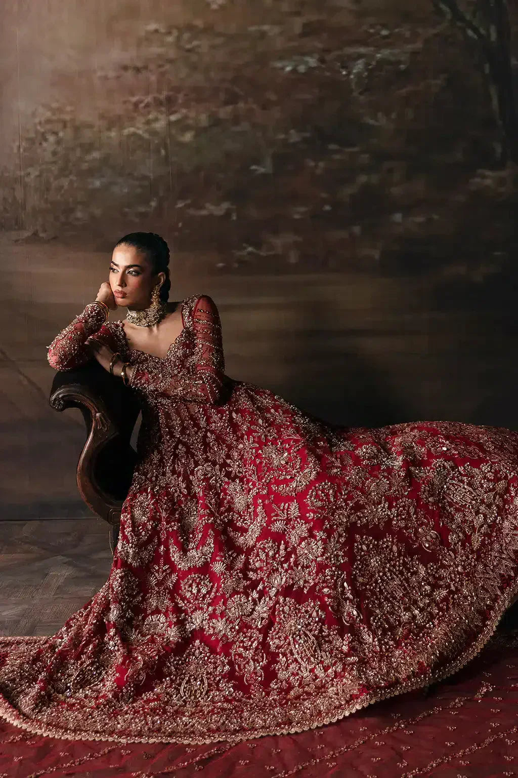 Afrozeh The Brides Edit 23 Adelaide – Brick Red Pakistani Bridal Dress with intricate embroidery and embellishments. Shop elegant Asian dresses at Maria Faisal.