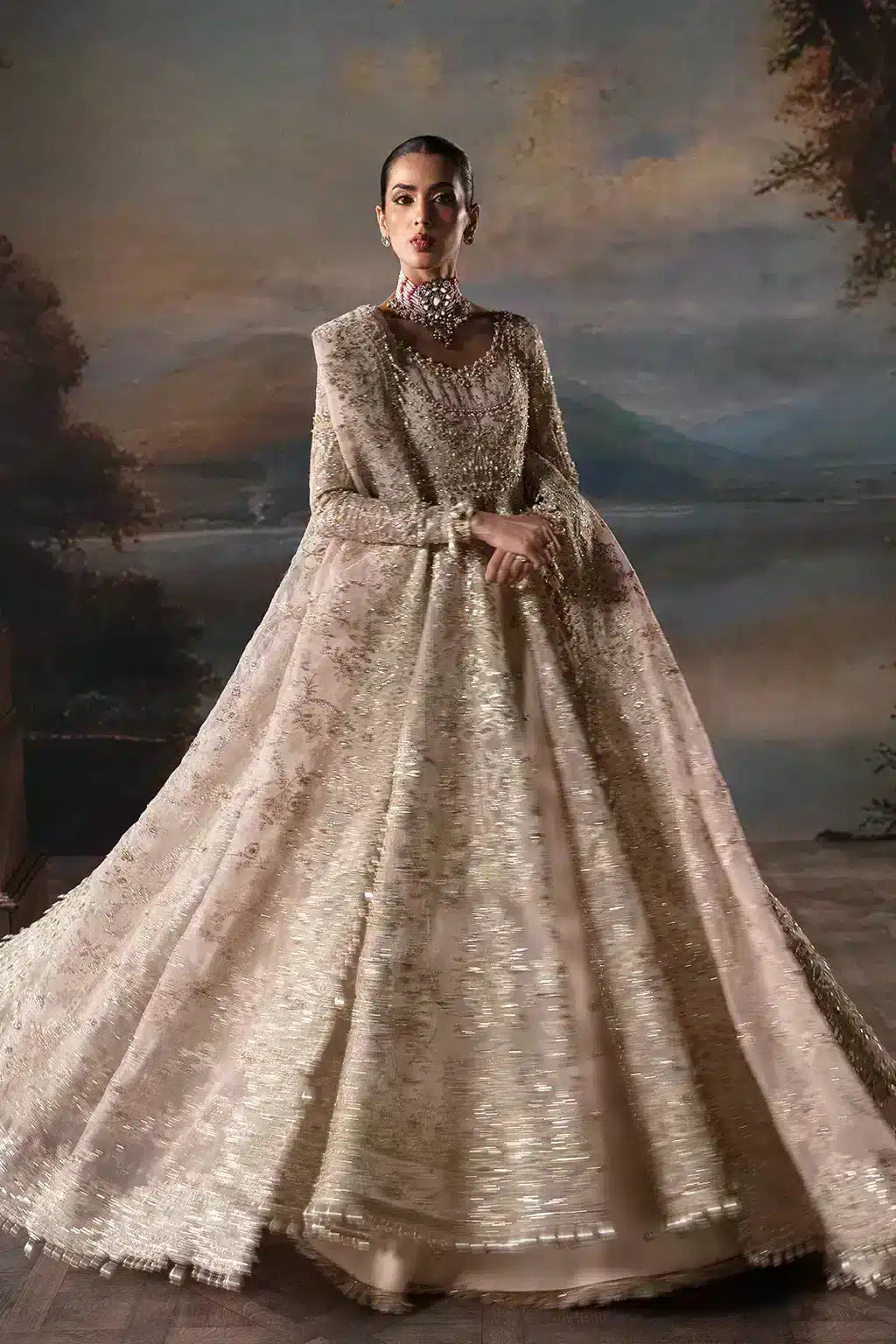 Afrozeh The Brides Edit 23 Clara – Pink Pakistani Bridal Dress with intricate embroidery and embellishments. Shop elegant Asian dresses at Maria Faisal.