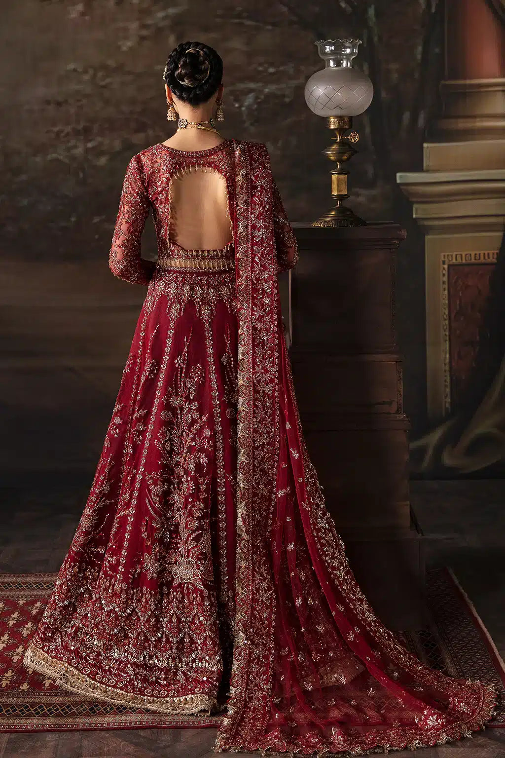 Afrozeh The Brides Edit 23 Emmaine – Maroon Pakistani Bridal Dress with intricate embroidery and embellishments. Shop elegant Asian dresses at Maria Faisal.