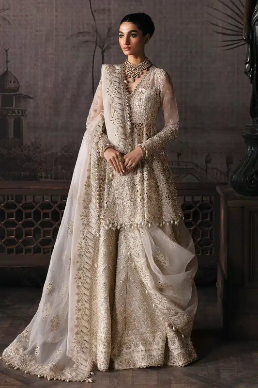 Afrozeh The Brides Edit 23 Helena – Off White Pakistani Bridal Dress with intricate embroidery and embellishments. Shop elegant Asian dresses at Maria Faisal.